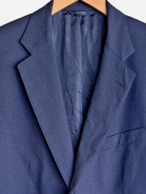 Brooks Brothers Sport Coat Men's 48R 100% Wool Herringbone Plaid USA Made Navy